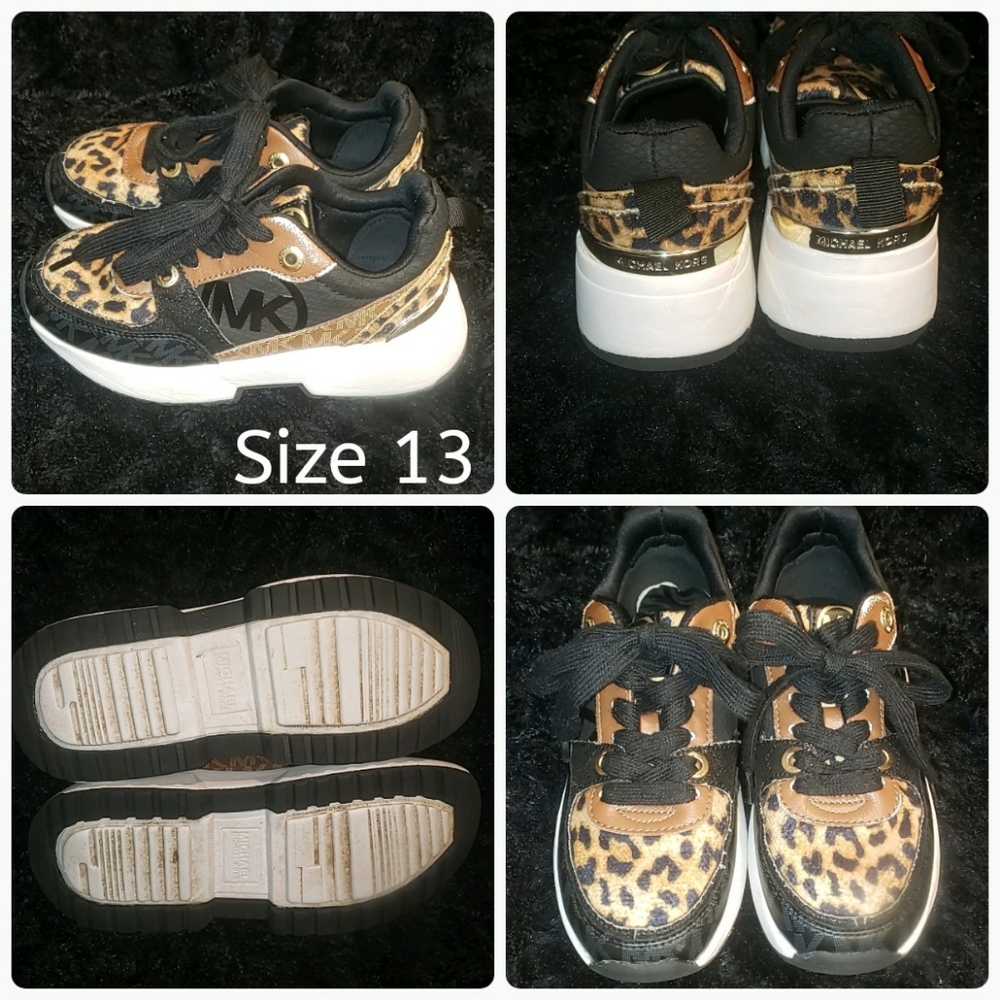 Size 13y black/gold animal print Michale Kors sneakers.